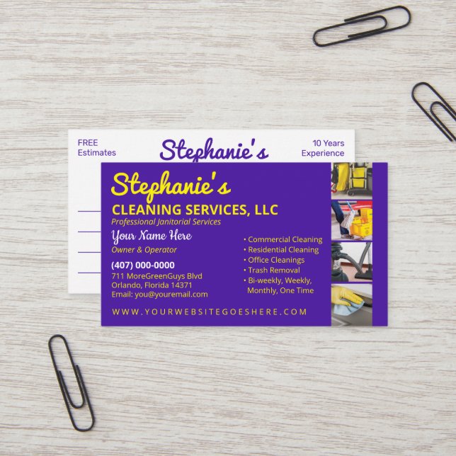 Carte De Visite Service de nettoyage professionnel/entretien ménag (Devant/Arrière en situation)