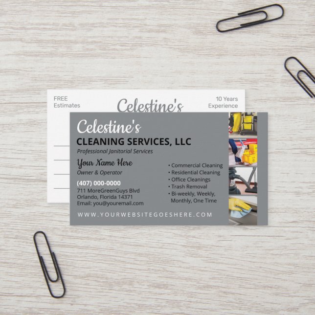 Carte De Visite Service de nettoyage professionnel/entretien ménag (Devant/Arrière en situation)