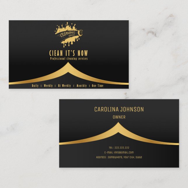 Carte De Visite service de nettoyage professionnel maid or et noir (Devant / Derrière)