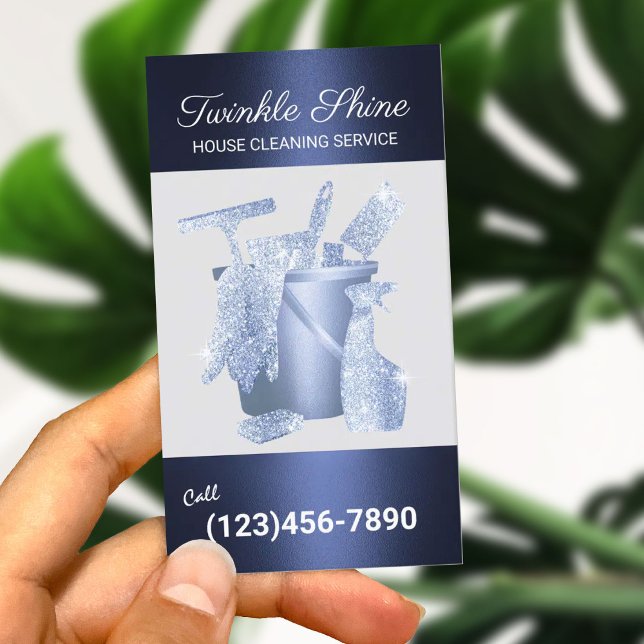 Carte De Visite Service de nettoyage professionnel Marine Blue Met (Créateur téléchargé)