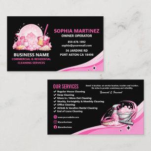 Carte De Visite Service de nettoyage professionnel rose et noir