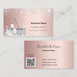 Carte De Visite Service de nettoyage rose or argent parties scinti