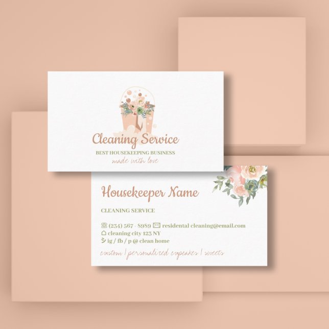 Carte De Visite Service de nettoyage rose pâle (Créateur téléchargé)