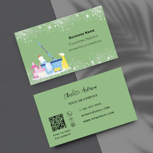 Carte De Visite Service de nettoyage sauge vert argent poussière Q