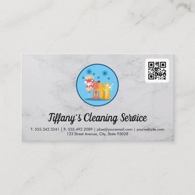 Carte De Visite Service de nettoyage | Services ménagers | code qr (Devant)
