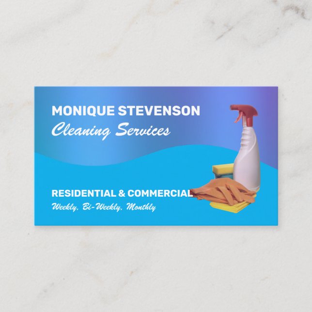 Carte De Visite Service de nettoyage ton bleu moderne  (Devant)