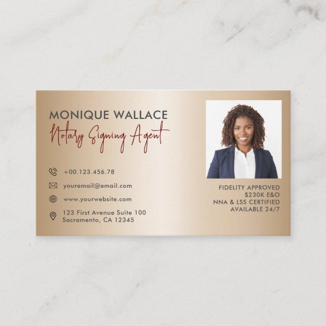 Carte De Visite Service de photographie professionnel Gold Minimal (Devant)