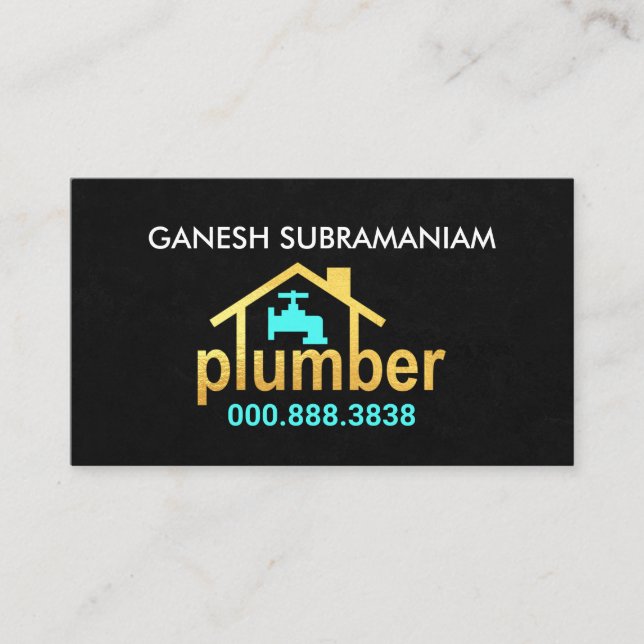 Carte De Visite Service de plomberie Creative Gold Home (Devant)