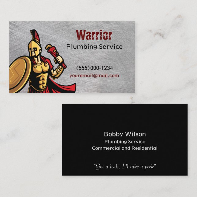 Carte De Visite Service de plomberie de l'entrepreneur guerrier Ch (Devant / Derrière)