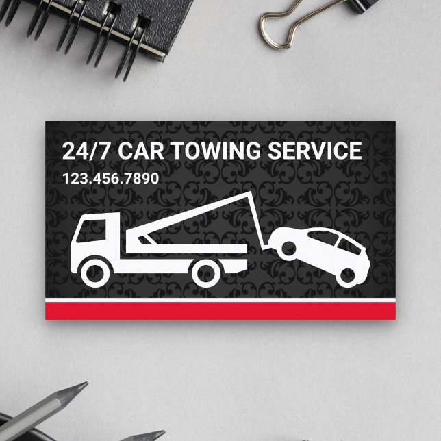 Carte De Visite Service de remorquage de voiture Damas noir Camion (Créateur téléchargé)