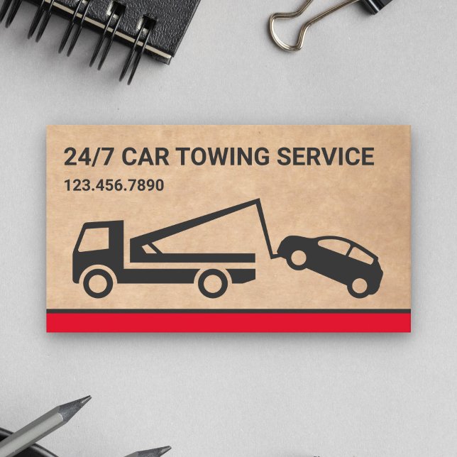 Carte De Visite Service de remorquage de voiture Kraft Rustique Br (Créateur téléchargé)
