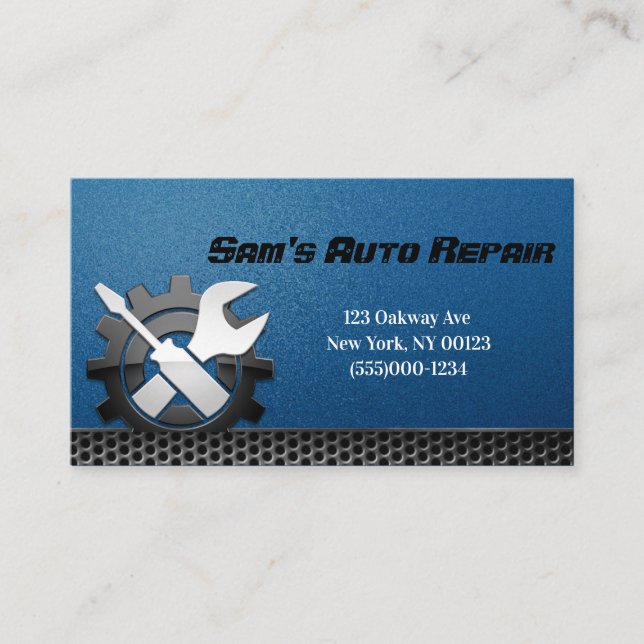 Carte De Visite Service de réparation automatique de voiture bleue (Devant)