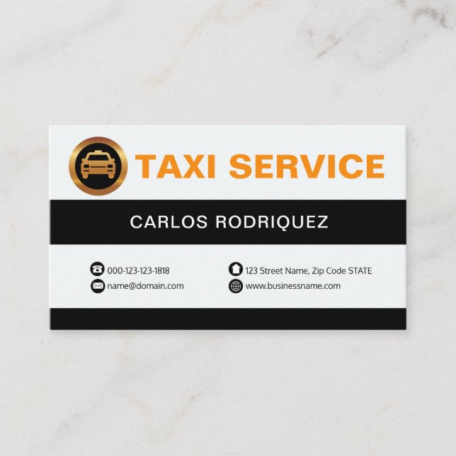 Carte De Visite Service De Taxi En Colonne Noire Et Blanche Rétro (Devant)