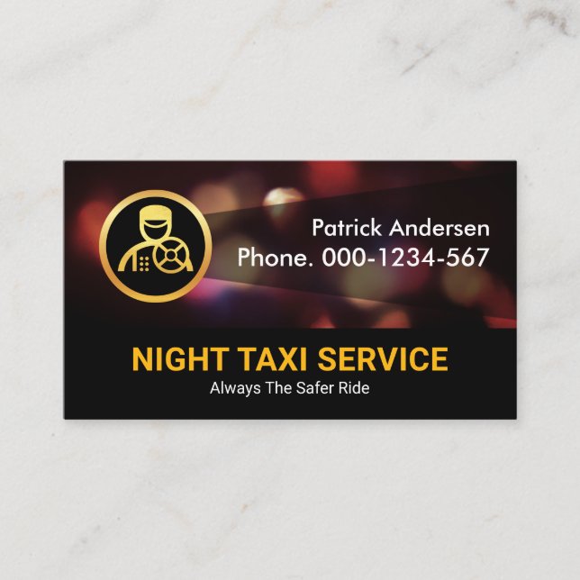 Carte De Visite Service de taxi sur les feux de circulation noctur (Devant)