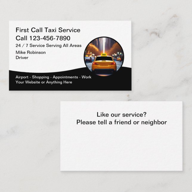 Carte De Visite Service de taxi urbain pour chauffeur de taxi mode (Devant / Derrière)