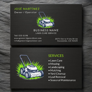 Carte De Visite Service de tonte de pelouse vert métallisé noir