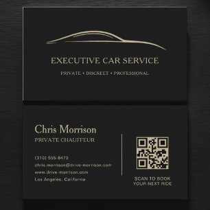 Carte De Visite Service de voiture de direction QR Code Noir & Or