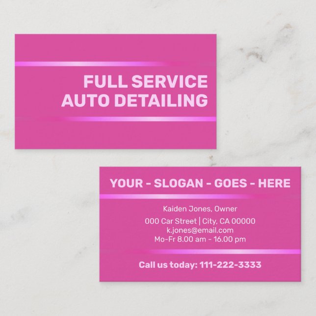 Carte De Visite Service de voiture rose simple et élégant Détail a (Devant / Derrière)