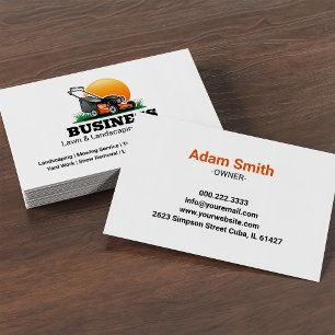 Carte De Visite Service d'entretien de pelouse Orange Sun Mowing
