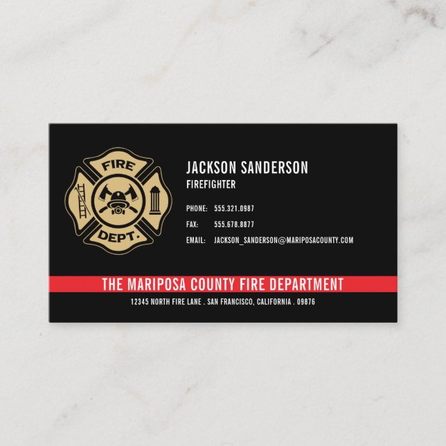 Carte De Visite Service d'incendie personnalisé Pompier Red Line L (Devant)