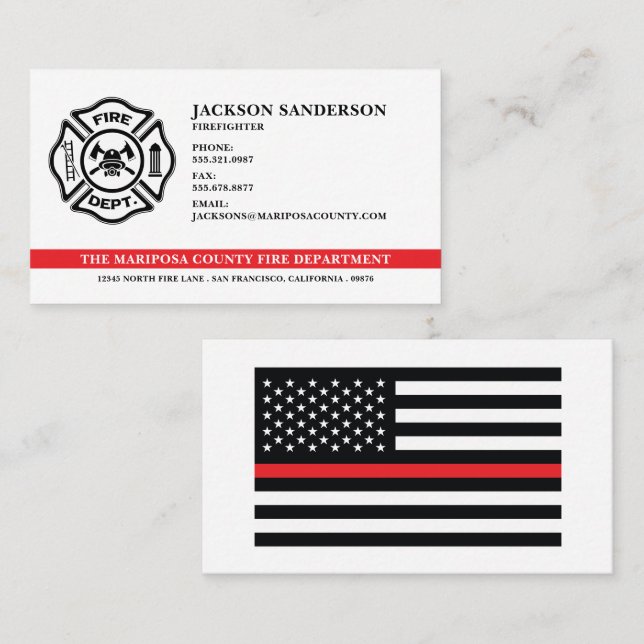 Carte De Visite Service d'incendie personnalisé Pompier Red Line L (Devant / Derrière)