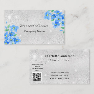 Carte De Visite Service funéraire à domicile argent bleu floral co
