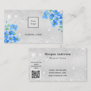Carte De Visite Service funéraire à domicile argent bleu floral co