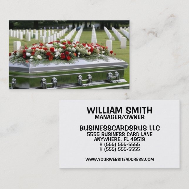 Carte De Visite Service Graveside Panier Argent (Devant / Derrière)