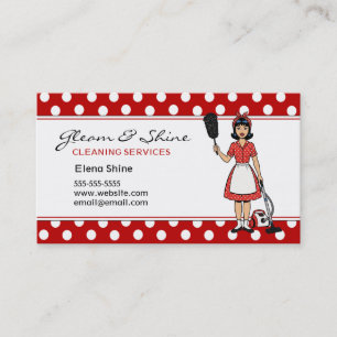 Carte De Visite Service Lady Nettoyant Red Polka Retro