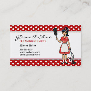 Carte De Visite Service Lady Nettoyant Red Polka Retro