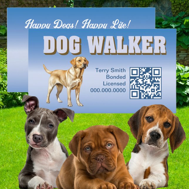 Carte De Visite Service professionnel de marchette pour chien assi (Dog Walker Professional Service Business Card to Market and Network with clients. QR Code included)