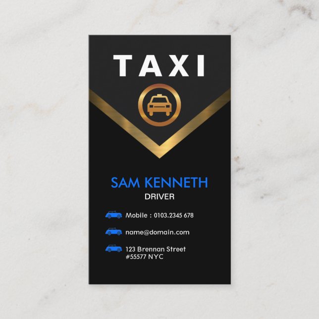 Carte De Visite Service spécial de taxi V-Coller Gold (Devant)