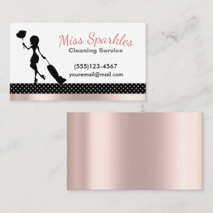 Carte De Visite Services Chic Polka Dot & Pink Foil Maid Cleaning 