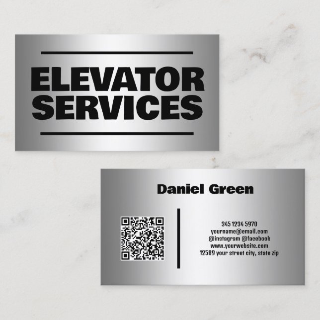 Carte De Visite Services d'ascenseur Silver QR (Devant / Derrière)