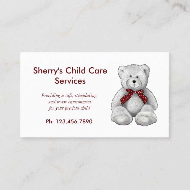 Carte De Visite Services de Childcare, soin de jour, ours de (Devant)