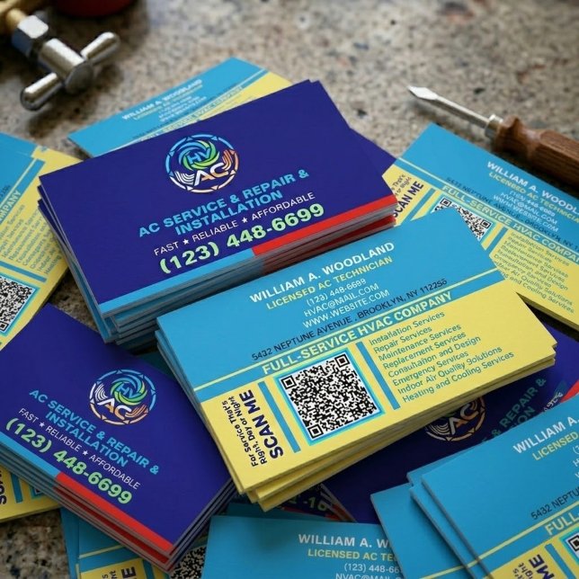 Carte De Visite Services de Climatisation | Chauffage et Refroidis (HVAC business card template, AC repair technician cards, heating and cooling installer )