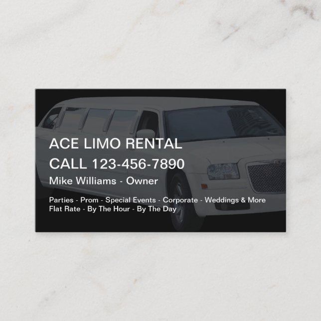 Carte De Visite Services de location de limousine (Devant)