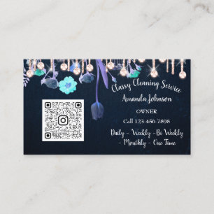 Carte De Visite Services de nettoyage Bleu Déchet de femme de ména