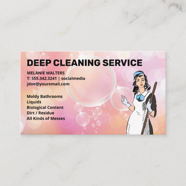Carte De Visite Services de nettoyage | Bulles de savon | Entretie (Devant)