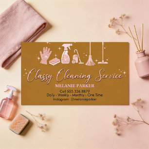 Carte De Visite services de nettoyage chic or et rose