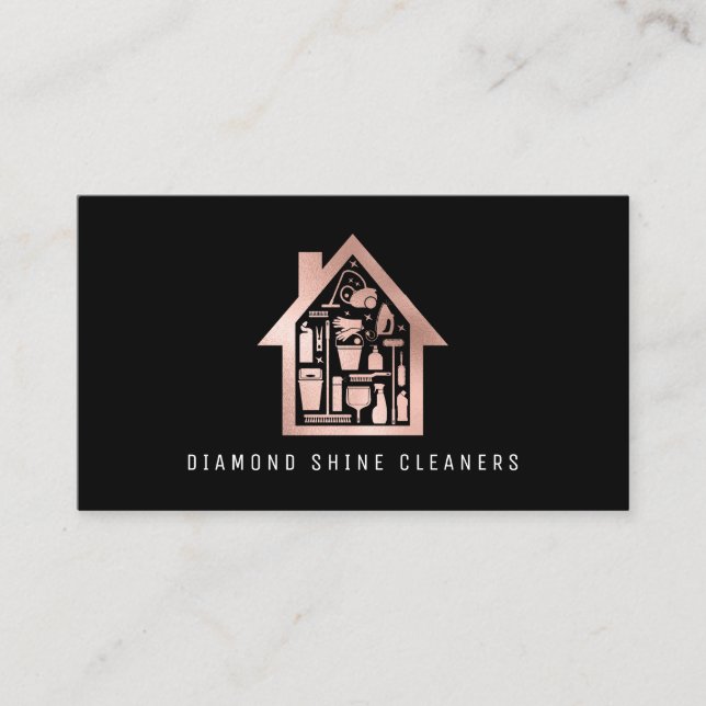 Carte De Visite Services de nettoyage de la maison rose Gold (Devant)