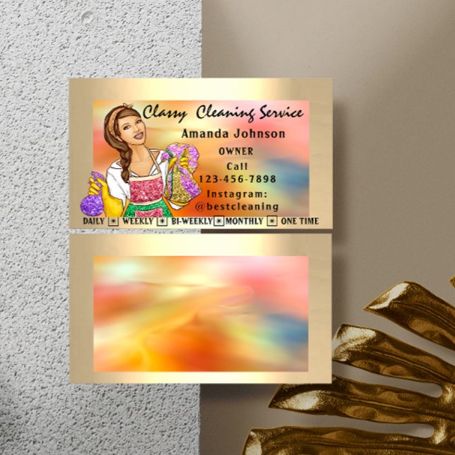 Carte De Visite Services de nettoyage de maison classique Holograp (Créateur téléchargé)