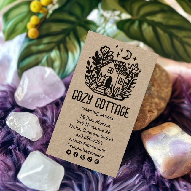 Carte De Visite Services de nettoyage de maison Cute Kraft Médias  (House Cleaning Services Cute Kraft Social Media Business Card
)