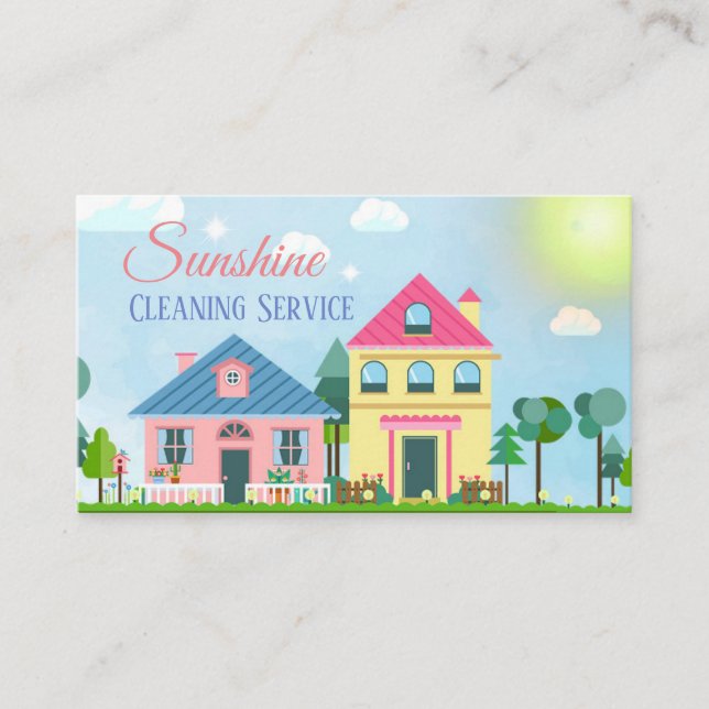 Carte De Visite Services De Nettoyage De Maison De Cartoon Cute (Devant)