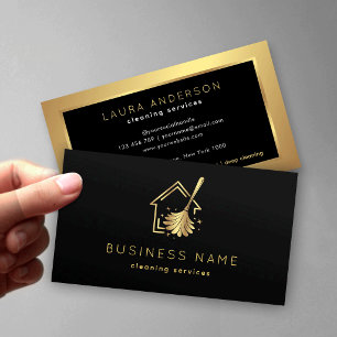 Carte De Visite Services de nettoyage de maison de luxe noir et or