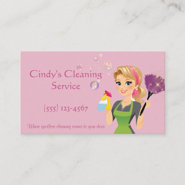 Carte De Visite Services De Nettoyage De Maison Maid En Cartoon Ro (Devant)