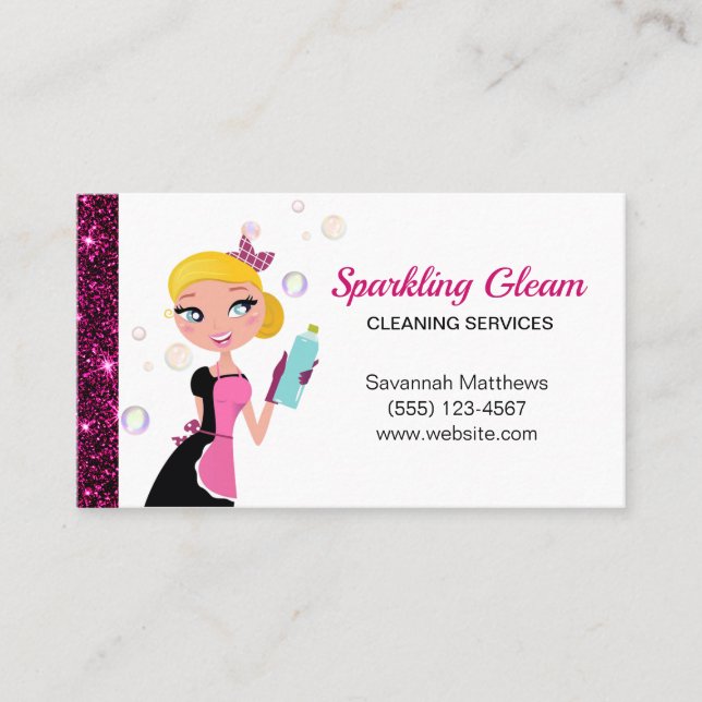 Carte De Visite Services de nettoyage de maison mignonne pour femm (Devant)
