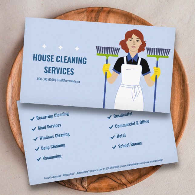 Carte De Visite Services de nettoyage des maisons de dessin (Cartoon House Cleaning Services Business Card)
