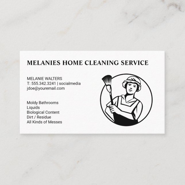 Carte De Visite Services de nettoyage | Maid avec chambre (Devant)