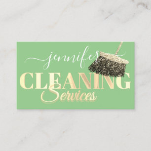 Carte De Visite Services de nettoyage Maid Golden Mint Green Logo